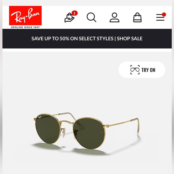 ray ban round metal gold sunglasses with green tint - Picture 1 of 6